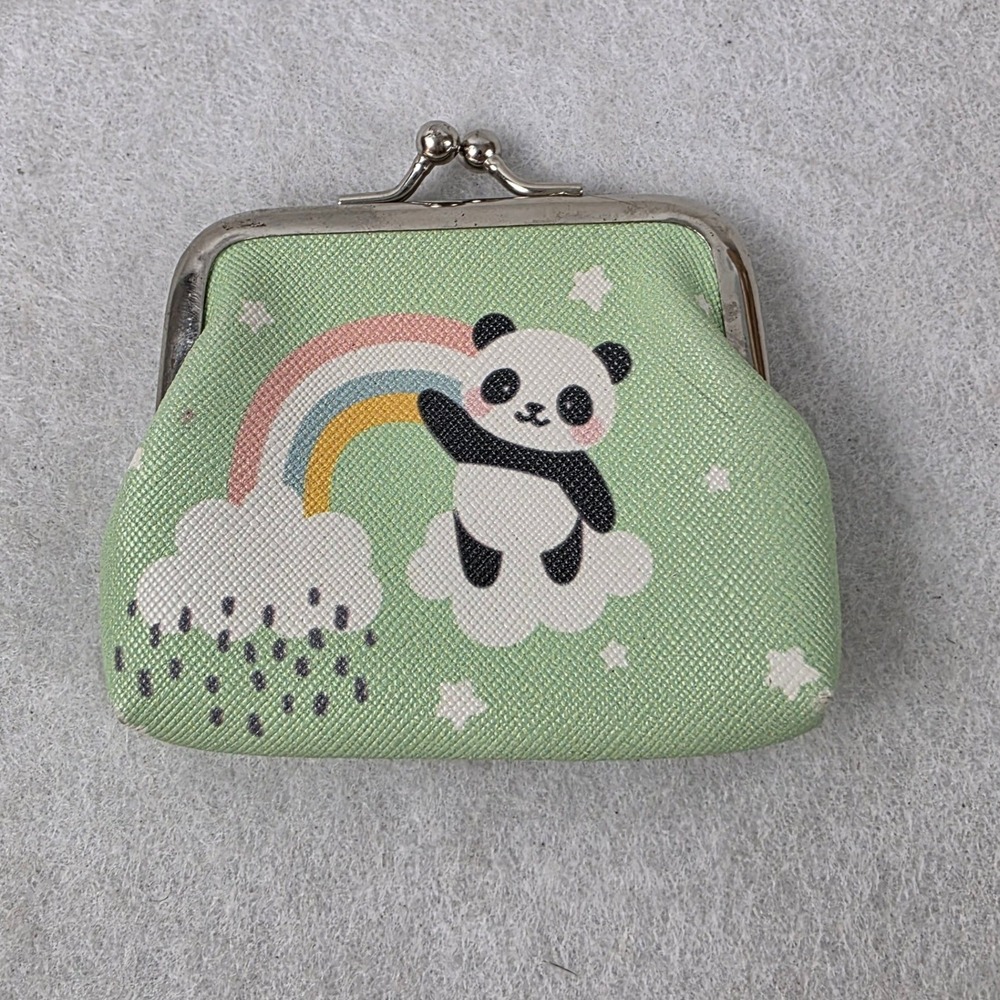 Mint Green Panda Rainbow Kiss Lock Coin Purse Small Change Pouch Kawaii Star